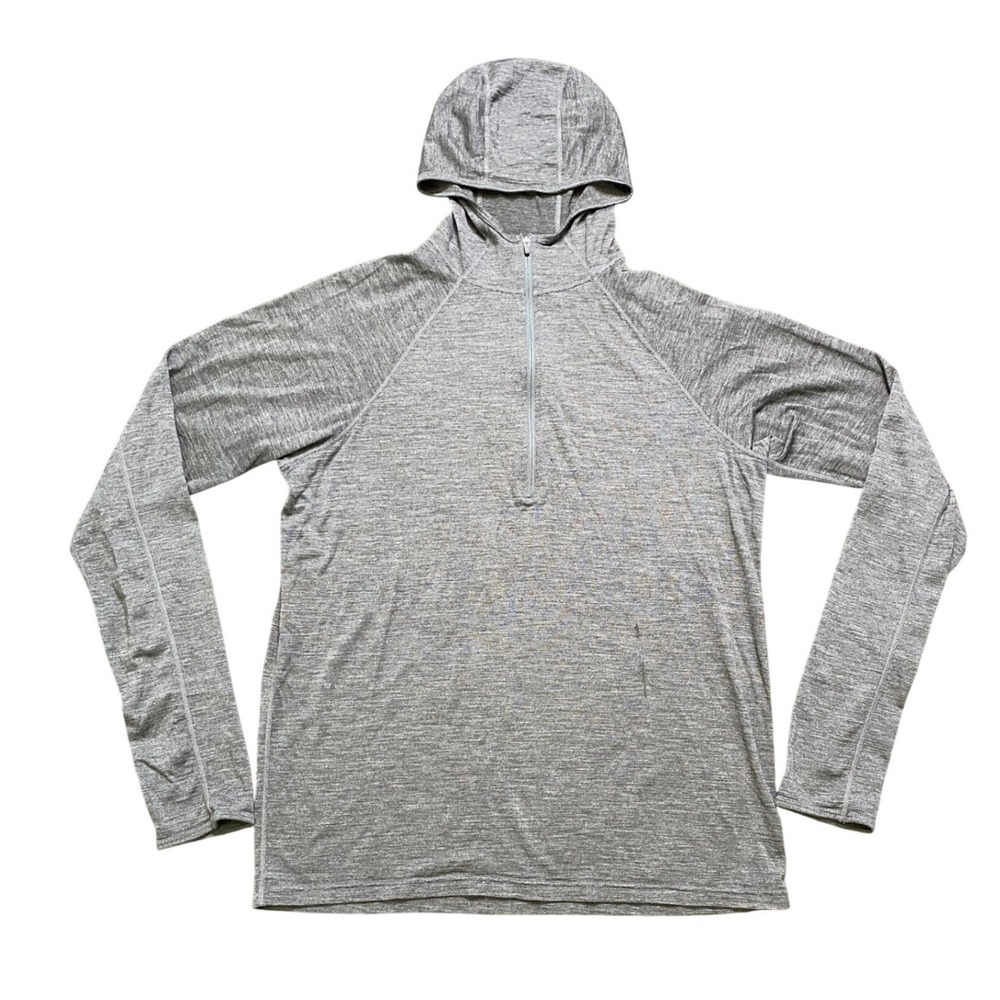 IBEX Merino Wool 1/4 Zip Hoodie Gray Mens Large Long Sleeve Pullover Outdoors